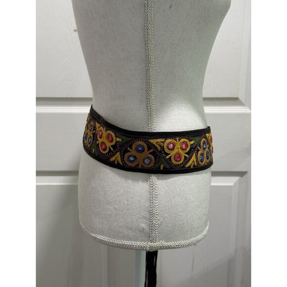 STREETS AHEAD Black Leather Colorful Discs SMALL Gypsy Hippie Boho Tie Belt NEW main image 7